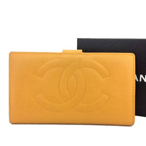 CHANEL CC Logo Caviar Skin Long Bifold Wallet /U1279
