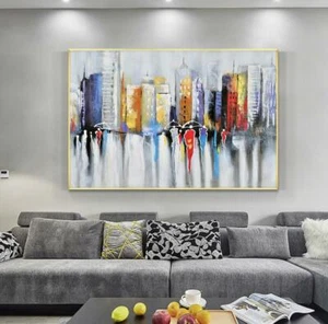 Hochwertiges großes Ölgemälde Landschaft Stadtansicht auf Leinwand Handarbeit Kunst 36" - Bild 1 von 4