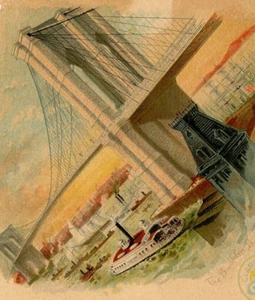 1880s-90s Clark's ONT Spool Cotton The Brooklyn Bridge Steamers Steamships - Picture 1 of 3