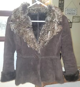 Colebrook Coat Women's Small Vintage Suede Leather Faux Fur Trim Brown - Picture 1 of 5