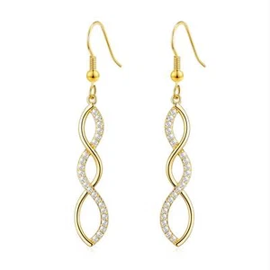 Gold Plated Twist Drop Earrings Created with Zircondia® Crystals - Picture 1 of 6