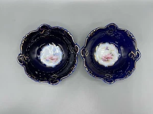 Vtg Romania Cobalt Blue Gold Floral Cluj-Napoca Porcelain Snack Fruit Dishes 5” - Picture 1 of 10
