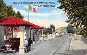 Postal TX: Puente Internacional, El Paso, Texas y Juárez, México, lino, 1945 - Imagen 1 de 2