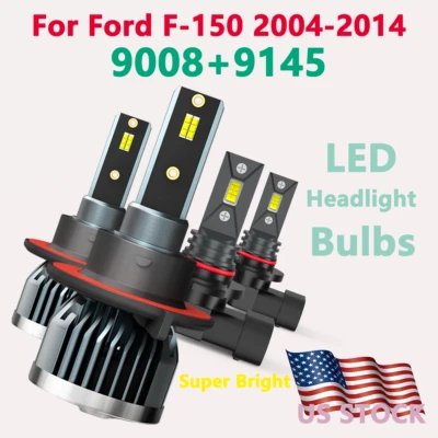 H13+9145 For Ford F-150 2004-2014 LED Headlight+Fog Light Combo 4 Bulbs Kit - Image 1 of 4