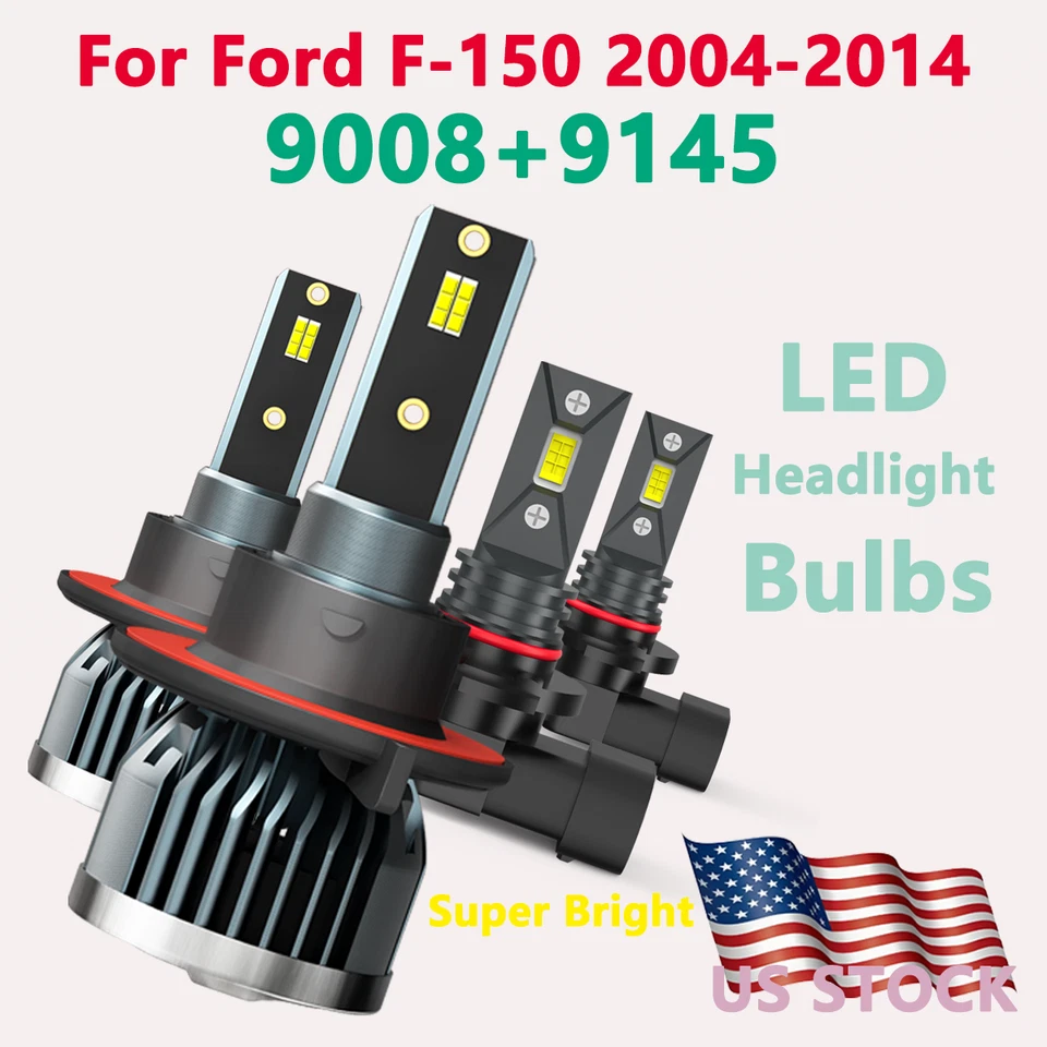 H13+9145 For Ford F-150 2004-2014 LED Headlight+Fog Light Combo 4 Bulbs Kit - Image 1 of 4