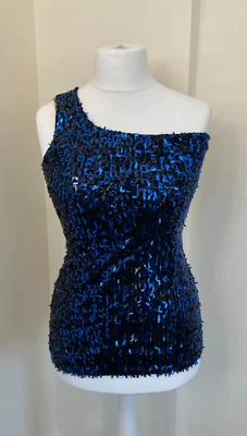 Jane Horman One Shoulder Sequin Top - Size 14 - Blue/Black - Image 1 of 4