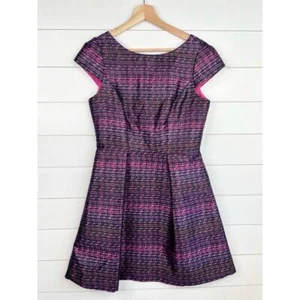 Vince Camuto Blue Pink Cap Sleeves Jacquard Pattern Fit & Flare Dress Size 8 - Picture 1 of 10