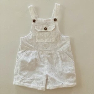 Jessica Simpson Girls 6 White Floral Shortalls Overalls Pockets Lined Eyelet - Picture 1 of 7