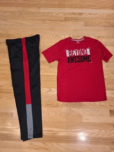 2pc Lot Starter Boys XXL 18 Black Pull On Athletic Track Pants drifit tee Red - Picture 1 of 9