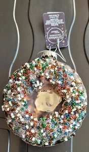 KITSCH GLASS BROWN DOUGHNUT CHRISTMAS TREE DECORATION, SPARKLES NEW WITH TAGS - Picture 1 of 3
