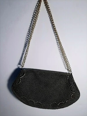 VINTAGE Beaded Purse Made In Hong Kong double sided opening gold and black - Image 1 of 4