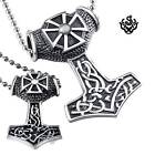 Silver Pendants Set Cross Stainless Steel Thor's Hammer Necklaces For Couple