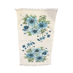 Vintage Badetuch blau Blumen Fransen - Bild 1 von 5