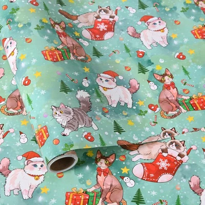 TITIWEET Cat Christmas Wrapping Paper - 17" x 16.4 ft - Festive Holiday Gift Wrap with