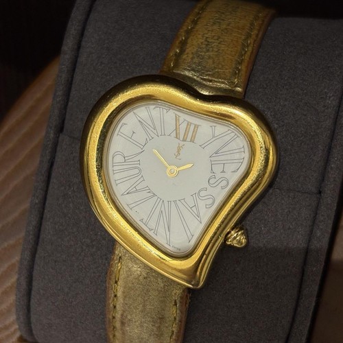 SAINT LAURENT (YSL) Orologio Yves Saint Laurent Lunetta Cuore Quarzo Oro Bianco 17cm 6 7in Funzionante 30mm