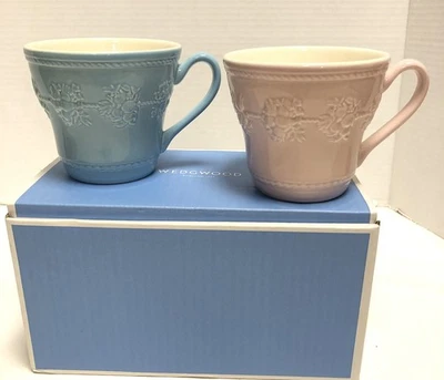 NEW Wedgwood Festivity Porcelain Cups Set of 2 Pink Blue Floral Queens Ware - Image 1 of 4