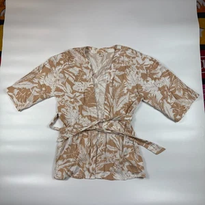 Top Kimono Billabong Mujer Mediano Marrón Blanco Tropical Cinturón Cintura Frente Abierto - Imagen 1 de 5