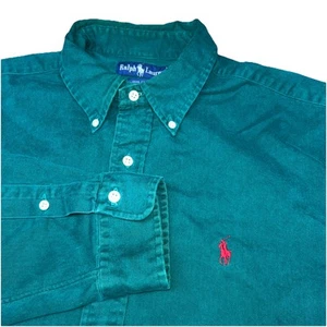 Polo Ralph Lauren Hombre’s XL Peso Pesado 100% Algodón Abotonado, Verde - Imagen 1 de 8