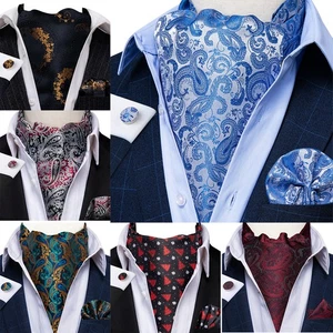 3pcs Mens Cravat Ascot Pocket Square Cufflinks Set Wedding Formal Casual - Picture 1 of 115
