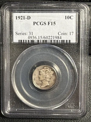 1921 D Mercury Dime PCGS F-15 - Image 1 of 2