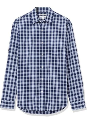 Mens Regular Fit Long-Sleeve Casual Poplin Shirt, Plaid Navy, XL NWT - Image 1 of 4