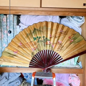 Folding Sensu Fan Beautiful Mountain And Flower Painting Is Really Big - Picture 1 of 2