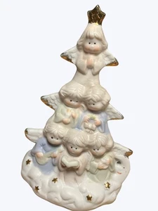Porzellan Engel Christbaum Figur mit goldfarbenen Akzenten - Bild 1 von 10