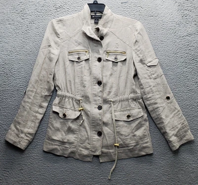 INC International Concepts Utility Jacket Womens Medium Brown Linen Button-Front - Image 1 of 4