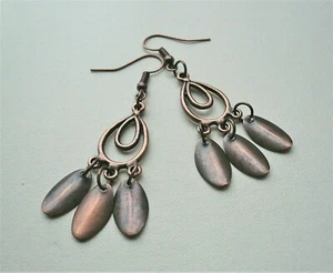 EARRINGS Red COPPER CHANDELIER Style Curved Tags KCJ3892 - Picture 1 of 5