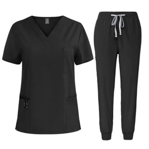 Stretch Medical Nurse Salon Uniforms Women Scrub Sets Tops Pants V-Neck Jogger - Picture 1 of 96