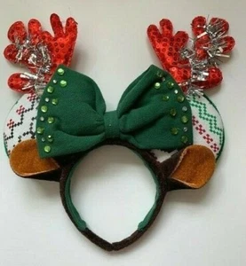 Minnie Mouse Ears Reindeer Bling Holiday Sustainable Handmade Headband Green/Red - Picture 1 of 10