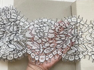 3 Yards Gray Eyelash Embroidered Lace Trim DIY Sewing/Crafts/Lingerie/5.5" Wide - Picture 1 of 15