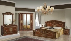 Katia Italian Bedroom Set With 4 Door Wardrobe in High Gloss Walnut - Picture 1 of 8