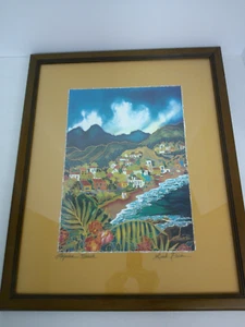 Laguna Beach CA Linda Pirri Estampado Enmarcado Playa Tropical Firmado Borde Rasgado a Mano - Imagen 1 de 3
