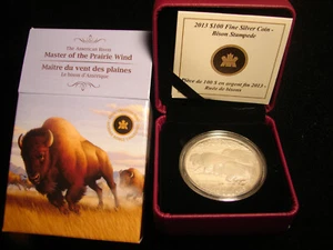 Royal Canadian Mint- 2013 $100 Face Value Bison Stampede Silver Coin, as pict. - Picture 1 of 8