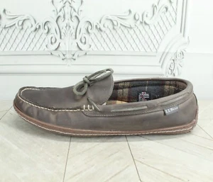 LL Bean Men's Brown Leather Cotton Flannel-Lined Handsewn Slippers Size 12 M - Picture 1 of 9