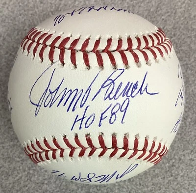 Johnny Bench Signed Baseball Manfred Reds Autograph HOF 89 Inscription STATS JSA - Image 1 of 4