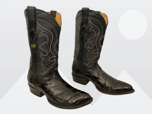 Los Altos 600805 Black Genuine Eel Skin Semi Oval R-Toe Western Boots 11 D - Picture 1 of 20