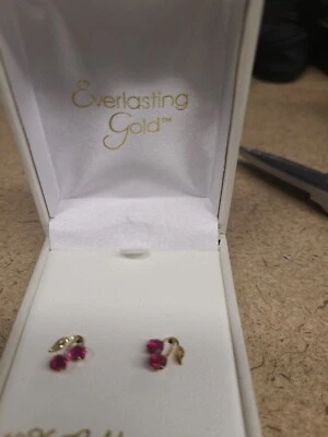 10K Yellow Gold Lab Created Ruby Leaf Earrings MSRP $150 - Image 1 of 4