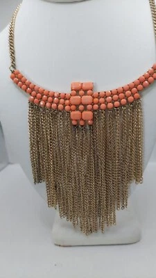 Colar declaração babador marrom laranja esmalte vários drapeados corrente cortina estilo - Imagem 1 de 4