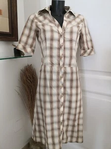 H&M Kleid beige und braun kariert Gr. 34 FR sehr guter Zustand - Bild 1 von 8