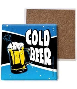 Set of 4 Cold Bear Absorbent Stone Coasters For Man Cave Bar Or Garage - Picture 1 of 2