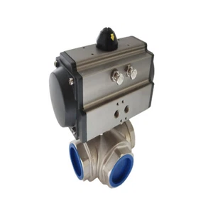 NPT 2'' Double Acting 3-Way Pneumatic Actuated Ball Valve w/ Pneumatic Actuator - Picture 1 of 7