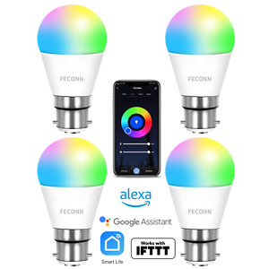 4 Pack B22 Smart LED Light Bulb 5W WiFi RGB Colour Changing Control Alexa Google