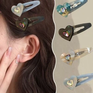 Acetate Love Hearts Barrettes - Rhinestone Hairpin Clips Women Hair Accessories - Picture 1 of 16
