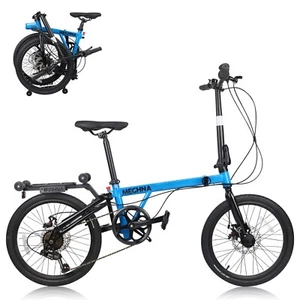 MEGHNA 20 Inch Folding Bike with 7-Speed City Bike Steel Frame,Blue - Picture 1 of 8