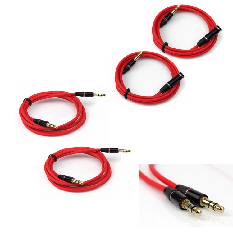 2X NEW 3.5MM AUX EXTENSION AUDIO CABLE CORD RED APPLE IPHONE 5 4S IPOD CLASSIC - Image 1 of 1