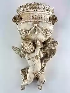 Antique Sandstone Large 15" Victorian Cherub Wall Planter Cupid Eros Sculpture - Picture 1 of 8