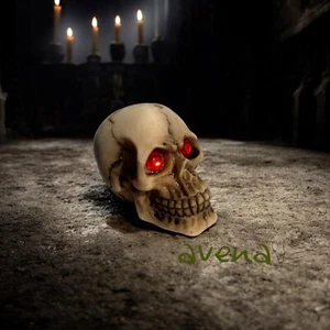 Resin Skull With Red Crystal Eyes Decorative Ornament 4.5cm Halloween Ornament - Picture 1 of 2