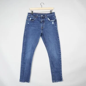 Levis 501 Jeans Mens W30 L30 Blue Slim Fit Tapered Stretch Denim Distressed - Picture 1 of 12